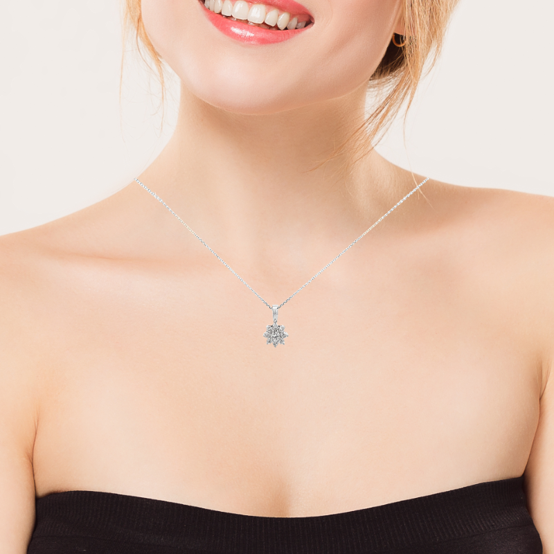 Cluster Flower Pendant 14K White Gold .44CTW