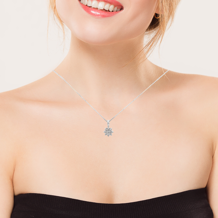 Cluster Flower Pendant 14K White Gold .44CTW