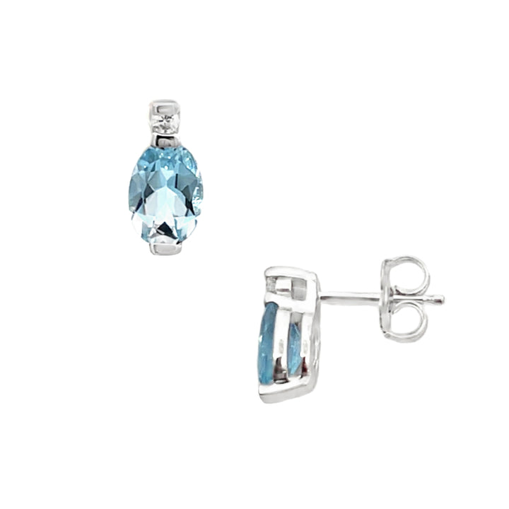 Aquamarine Diamond Semi Bezel Stud Earrings 14K White Gold 1.42 CTW