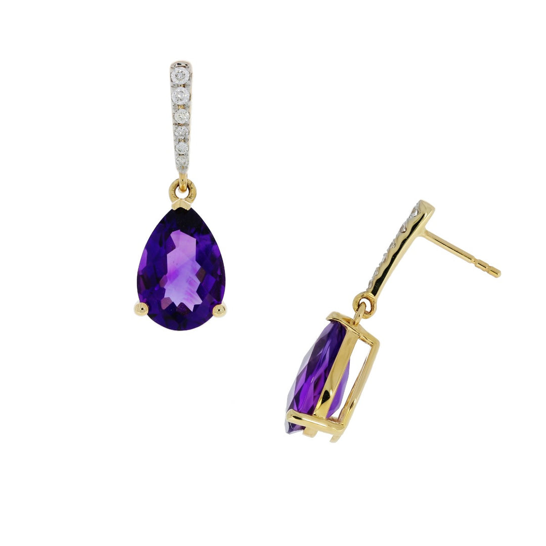 Amethyst Diamond Drop Earrings 14K Yellow Gold 3.78CTW