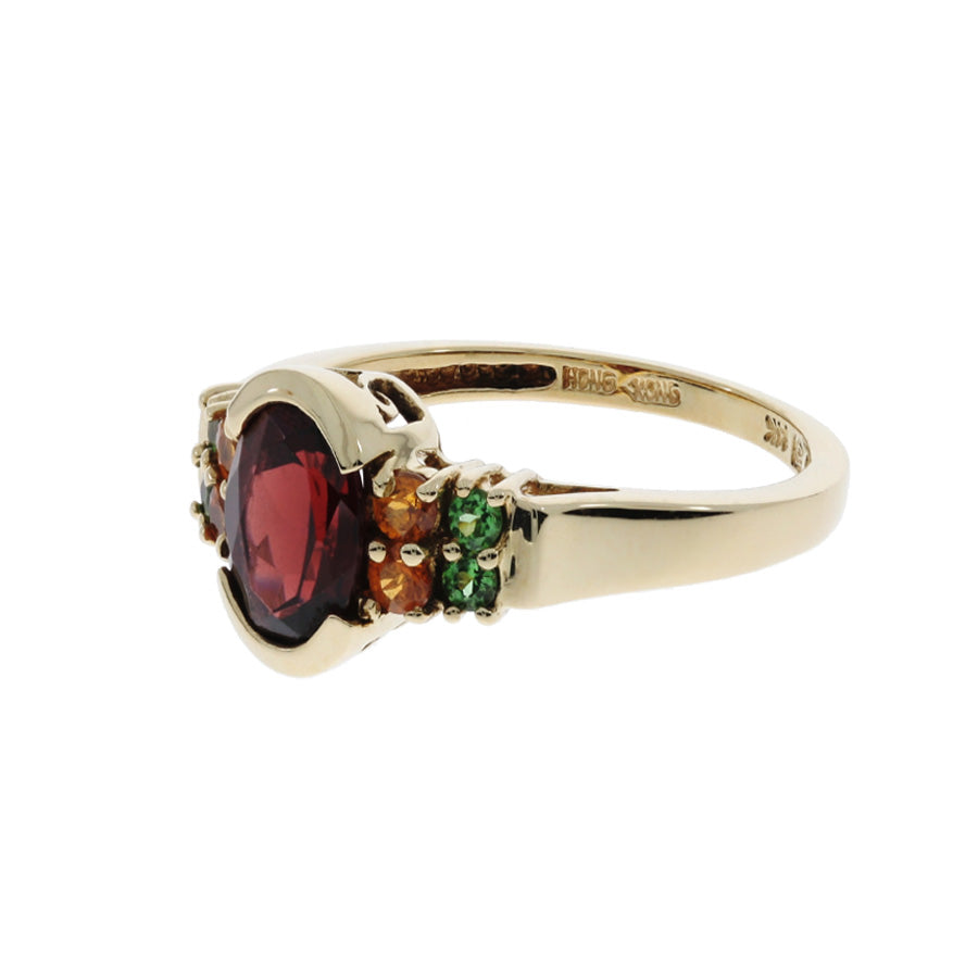 Garnet Citrine Tsavorite Ring 14K Yellow Gold 1.50 CT
