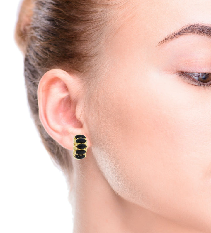 Onyx Marquise Dangle Earrings 14K Yellow Gold