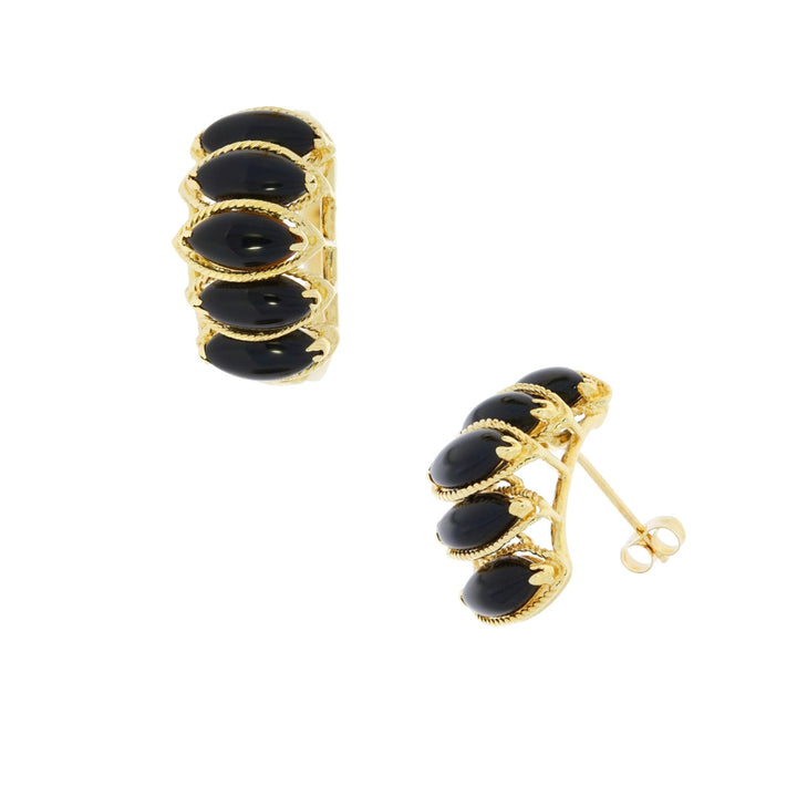 Onyx Marquise Dangle Earrings 14K Yellow Gold