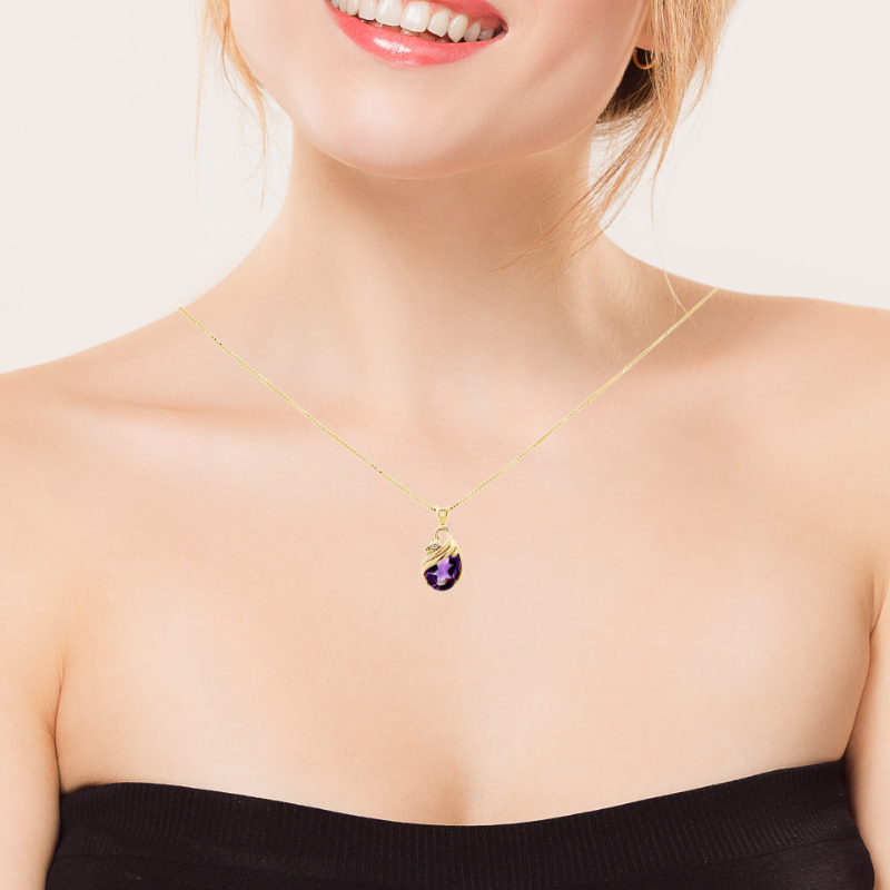 Amethyst Diamond Pendant 14K Yellow Gold 2.50CT