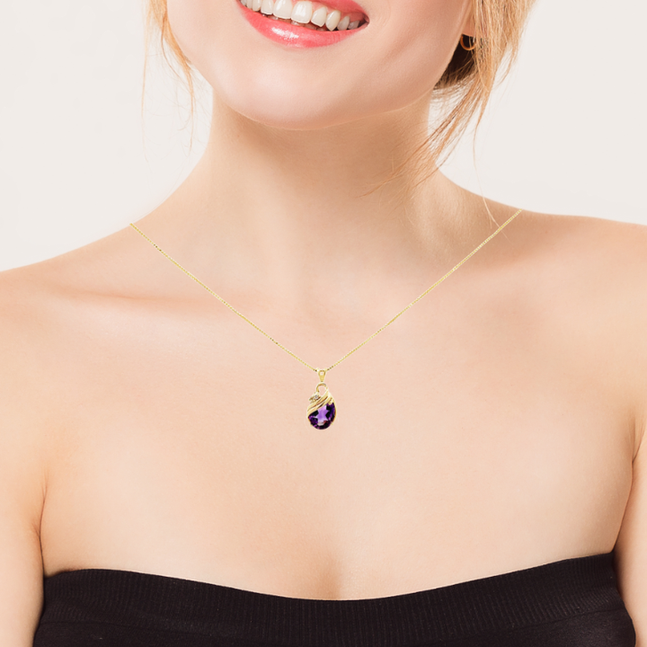 Amethyst Diamond Pendant 14K Yellow Gold 2.50CT