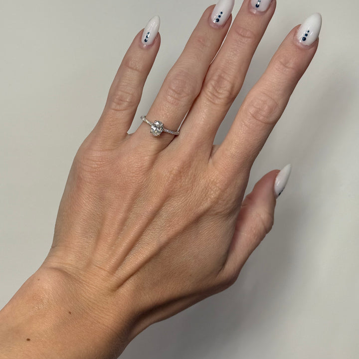 Oval Diamond Nature Engagement Ring .84CT 18K White Gold