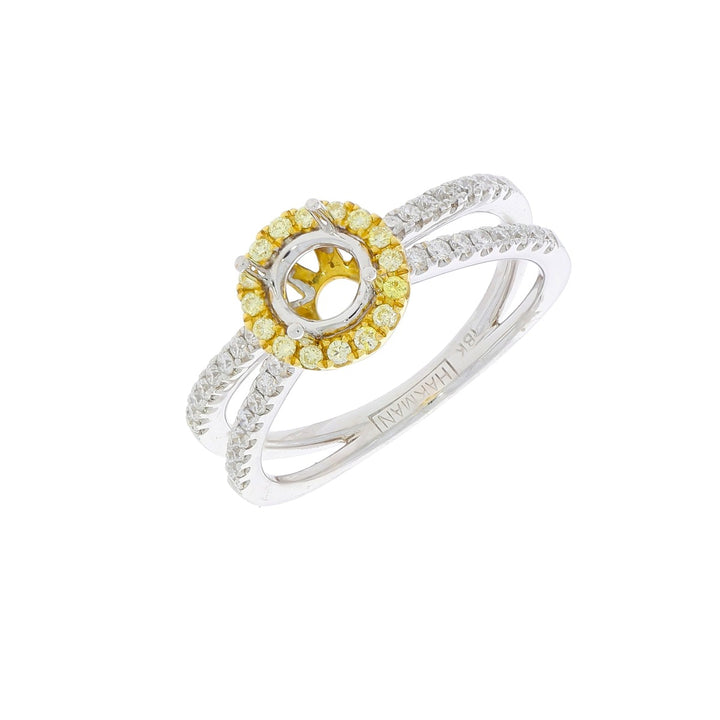 Yellow Diamond Halo Engagement Setting 18K Two Tone .29CTW