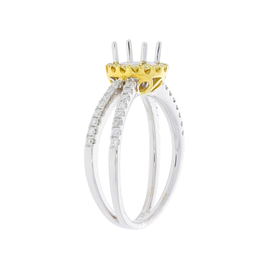 Yellow Diamond Halo Engagement Setting 18K Two Tone .29CTW
