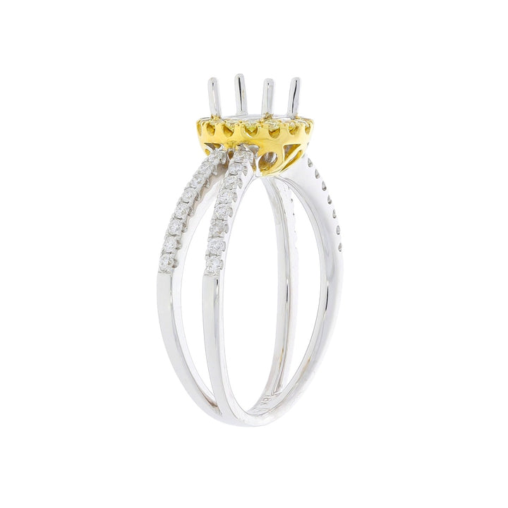 Yellow Diamond Halo Engagement Setting 18K Two Tone .29CTW