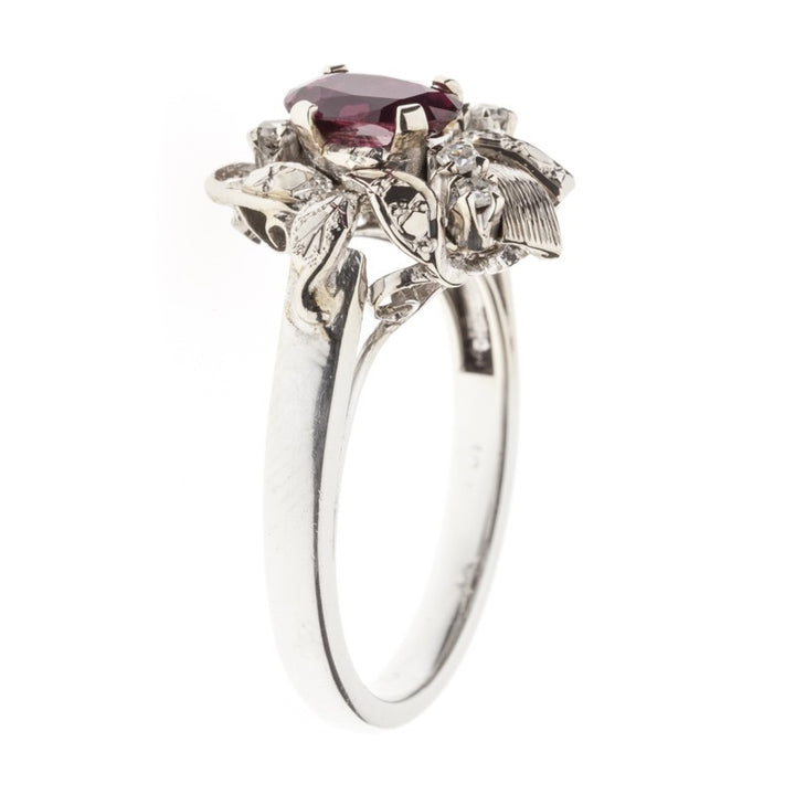 Vintage Ruby Diamond Ring 18K White Gold .75CT