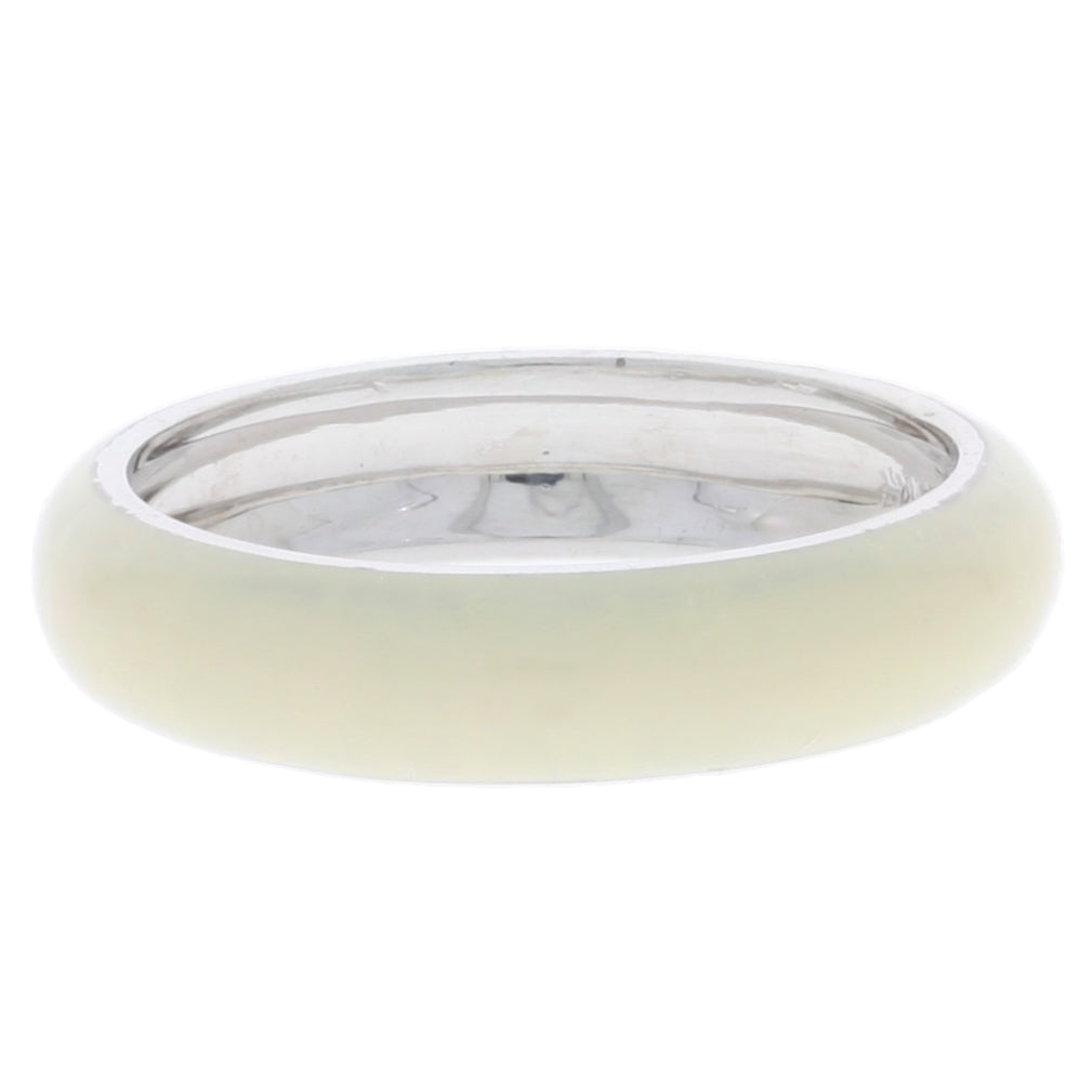 Ivory Enamel 4.75MM Domed Band 18K White Gold