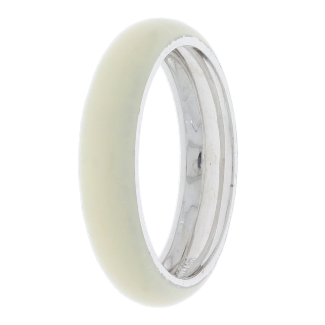 Ivory Enamel 4.75MM Domed Band 18K White Gold