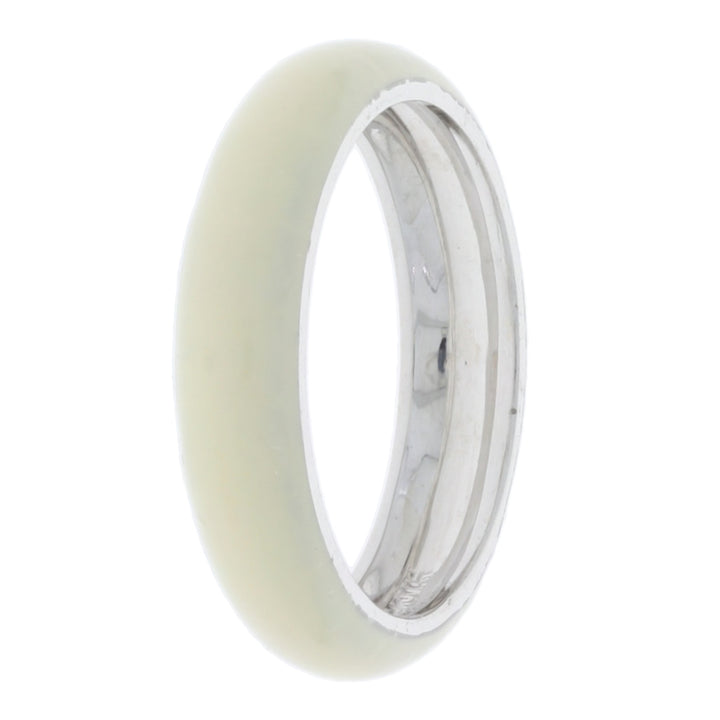 Ivory Enamel 4.75MM Domed Band 18K White Gold