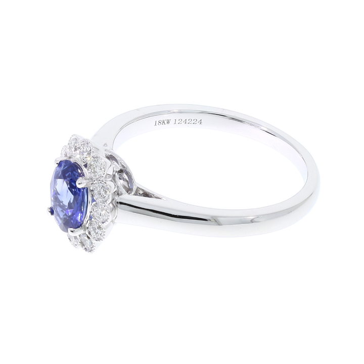 Sapphire Diamond Halo Ring 18K White Gold 1 CT