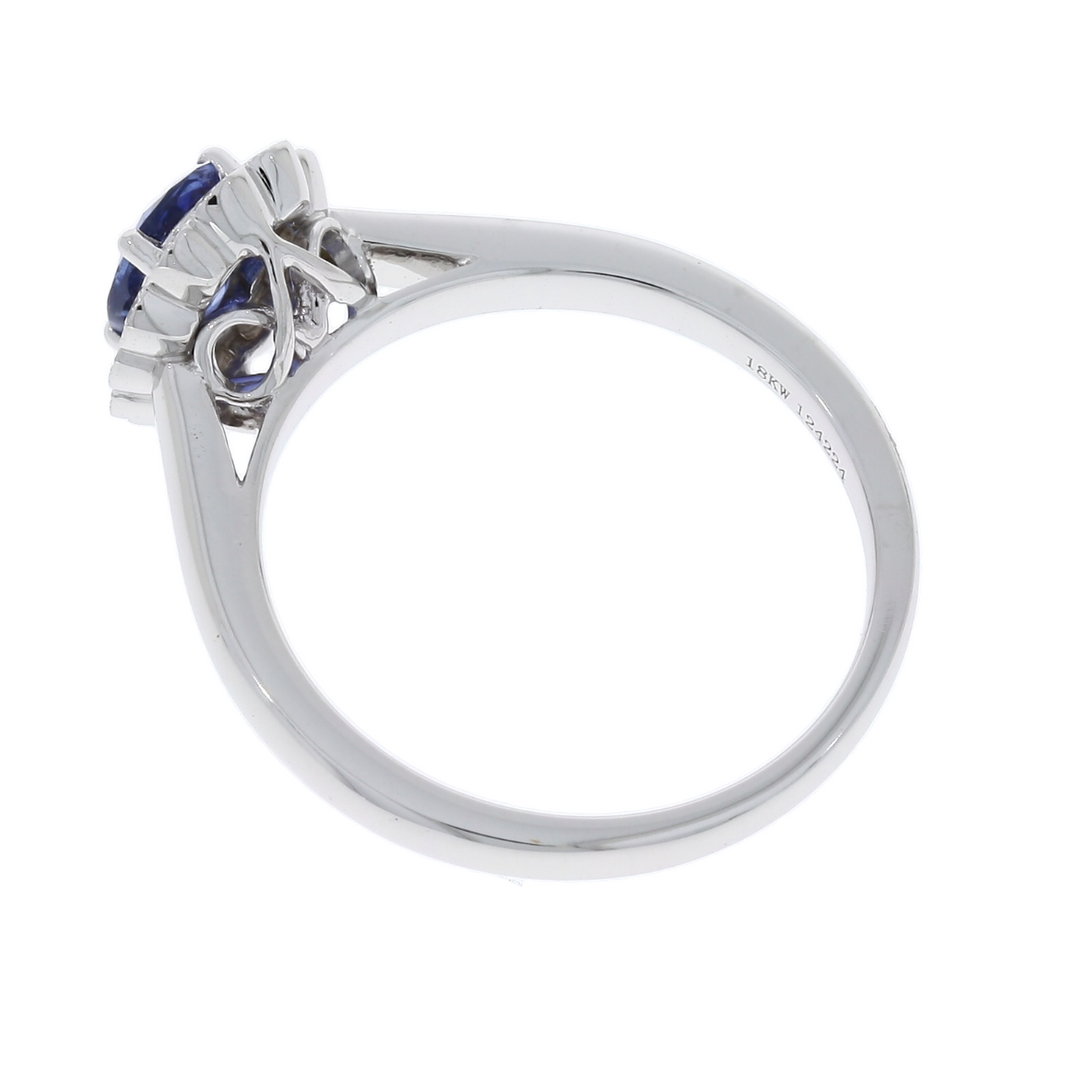 Sapphire Diamond Halo Ring 18K White Gold 1 CT