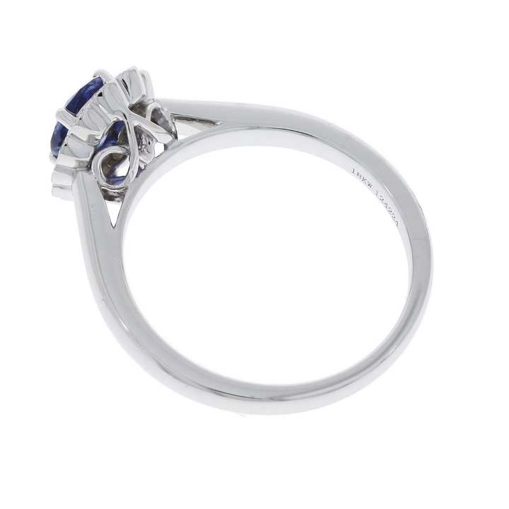 Sapphire Diamond Halo Ring 18K White Gold 1 CT