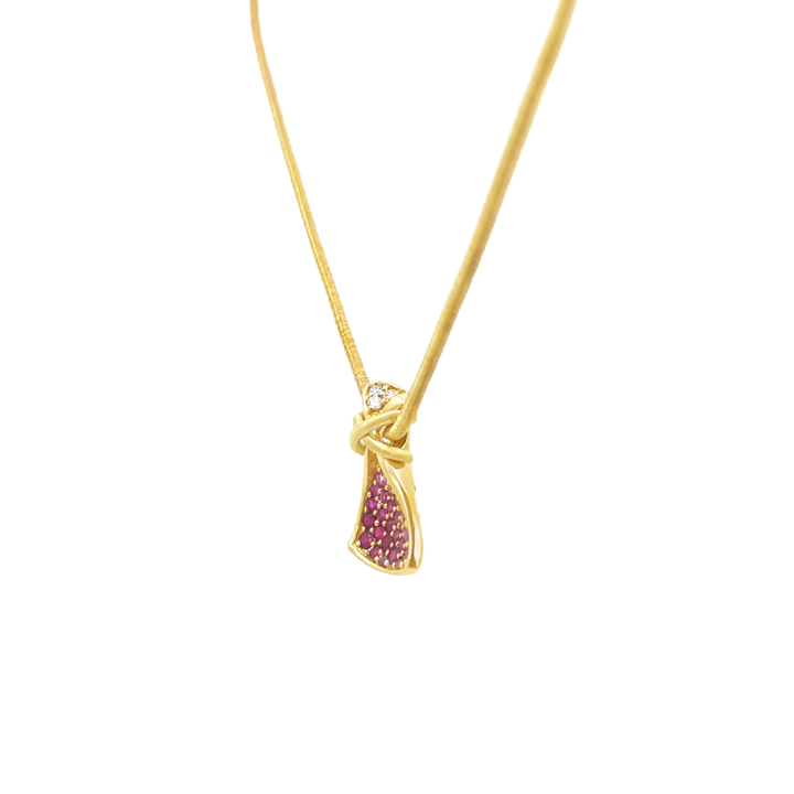 Ruby, Diamond & Pink Sapphire Necklace 18K Yellow Gold