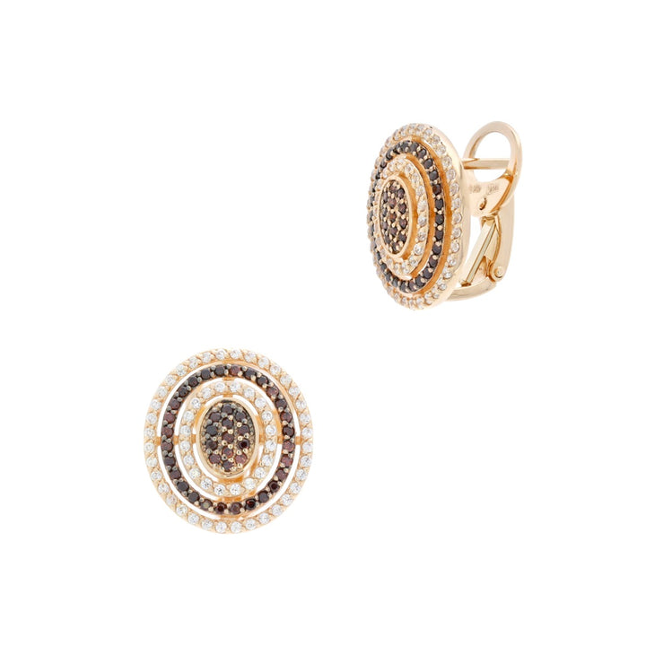 Cluster Brown & White Cubic Zirconia Earrings 14K Rose Gold
