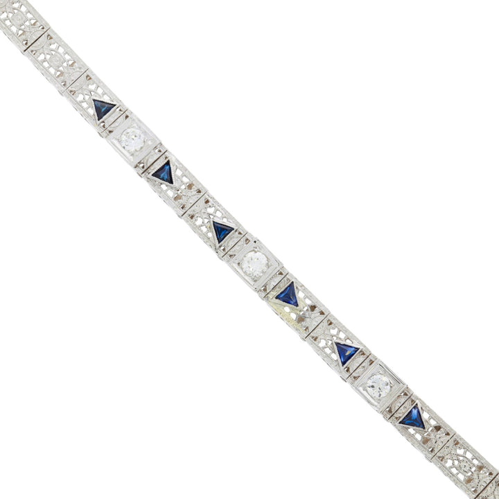 Diamond and Sapphire Filigree Bracelet Platinum 14K White Gold 1930's