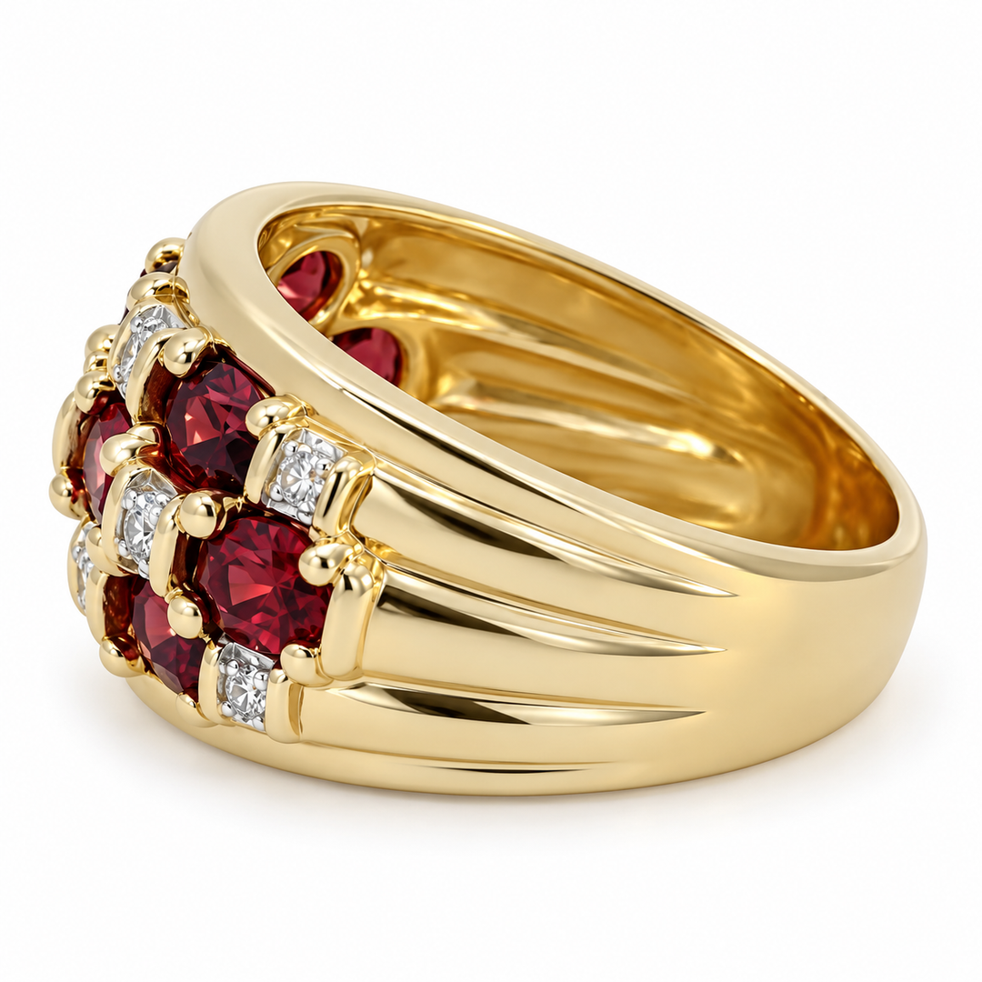 Garnet Diamond Cluster Band 2.46CTW 18K Yellow Gold