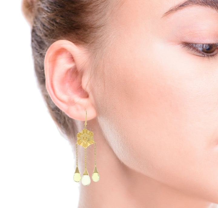 Lemon Quartz Dangling Earrings 22K Yellow Gold 42CTW