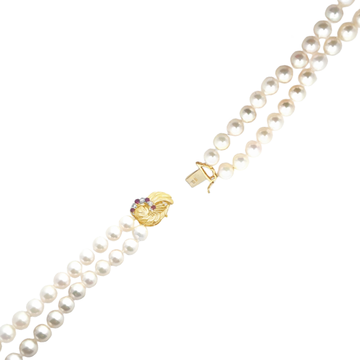Akoya Double Pearl Strand Necklace 14K Yellow Gold