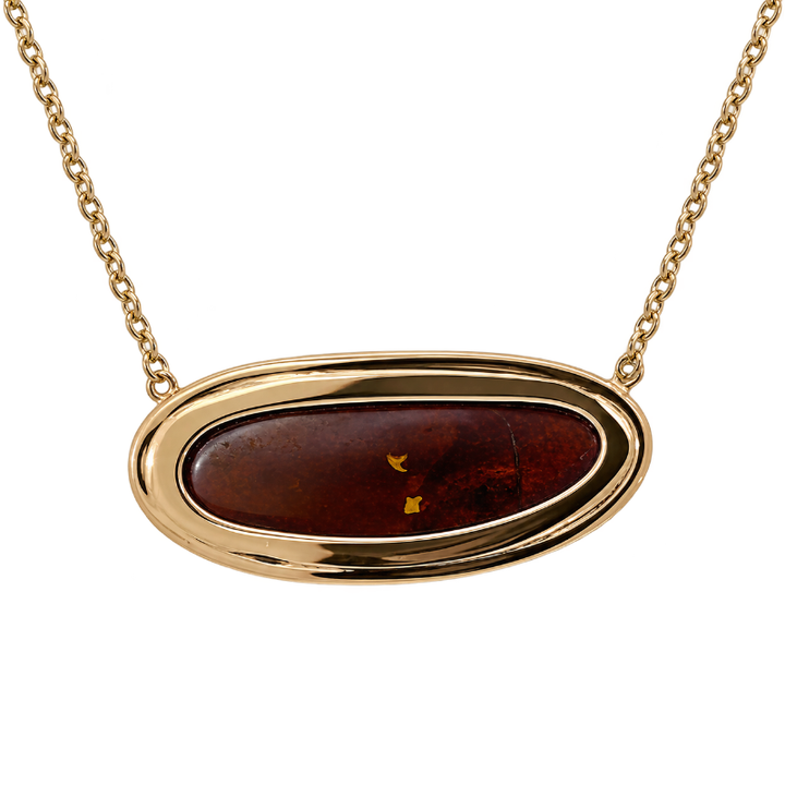Natural Black Boulder Opal Bezel Set Necklace 14K Yellow Gold
