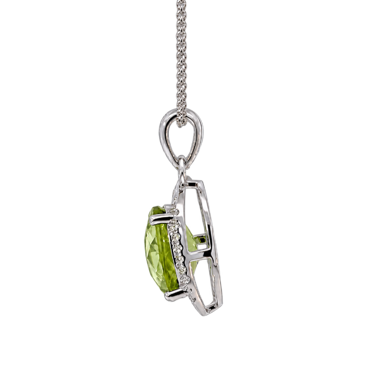 Oval Peridot Diamond Halo Pendant 1.78CT 14K White Gold