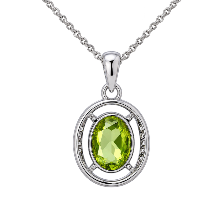 Oval Peridot Diamond Halo Pendant 1.78CT 14K White Gold