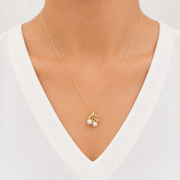 Pearl Diamond Fruit Pendant 14K Yellow Gold