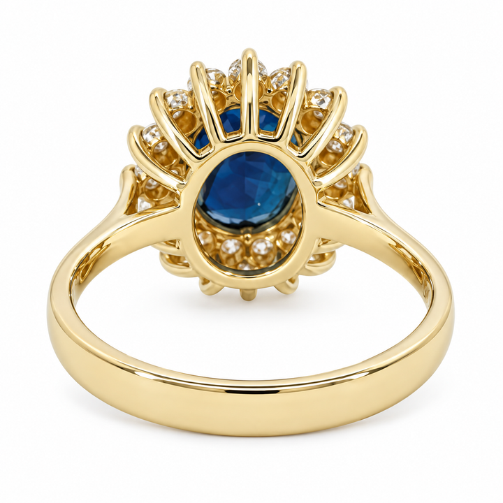 Sapphire Diamond Halo Ring 14K Yellow Gold 2.14CT