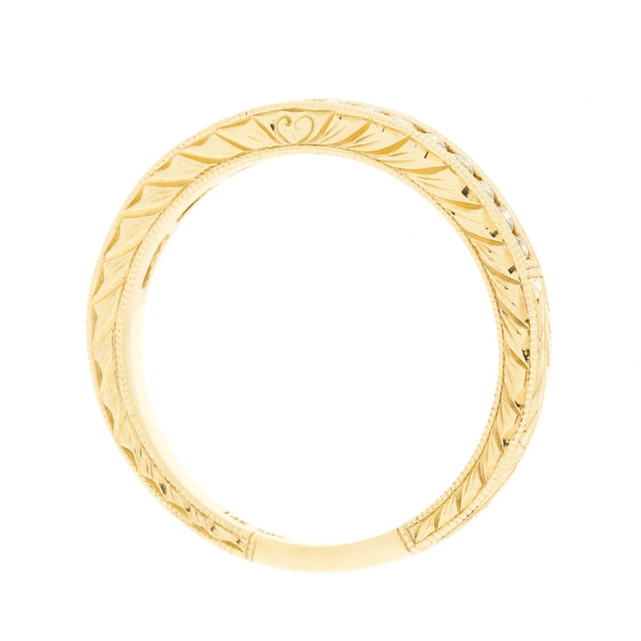 Milgrain Engraved Diamond Band 14K Yellow Gold