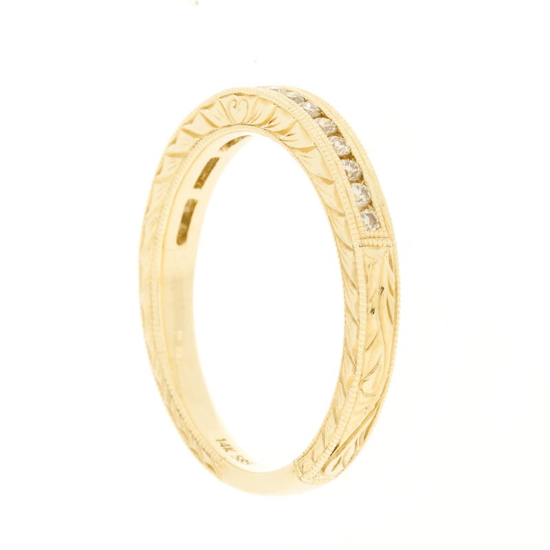 Milgrain Engraved Diamond Band 14K Yellow Gold