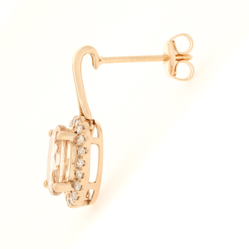 Morganite Diamond Dangle Earrings 14K Rose Gold