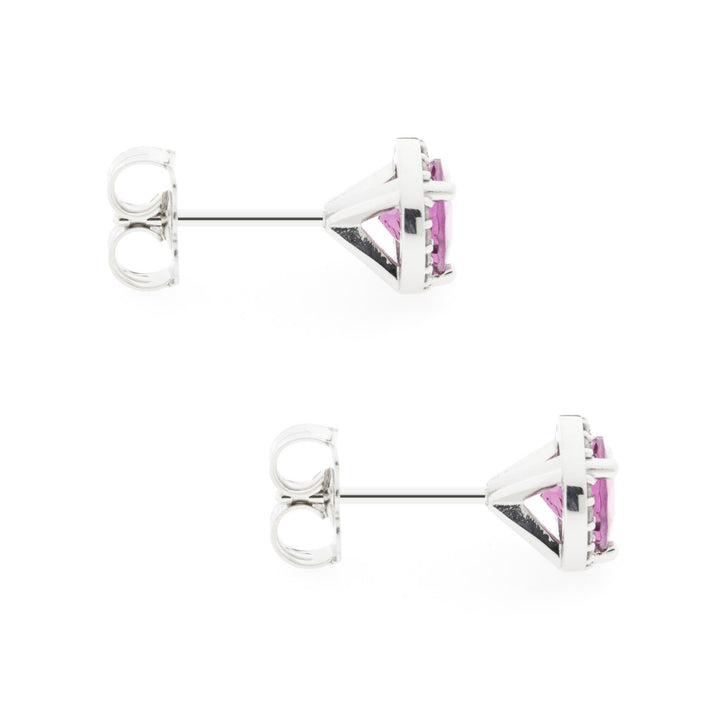 Tanzanian Cranberry Rhodolite Garnet Diamond Halo Stud Earrings 14K White Gold
