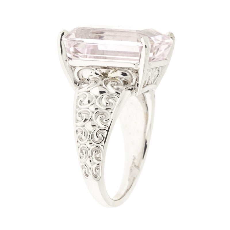 Pink Kunzite Ring 14K White Gold 14.35 CT