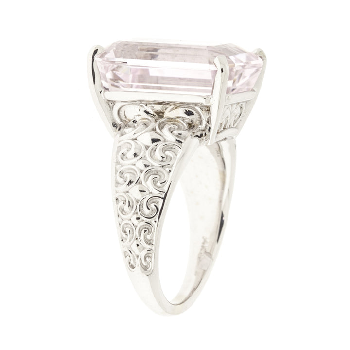 Pink Kunzite Ring 14K White Gold 14.35 CT