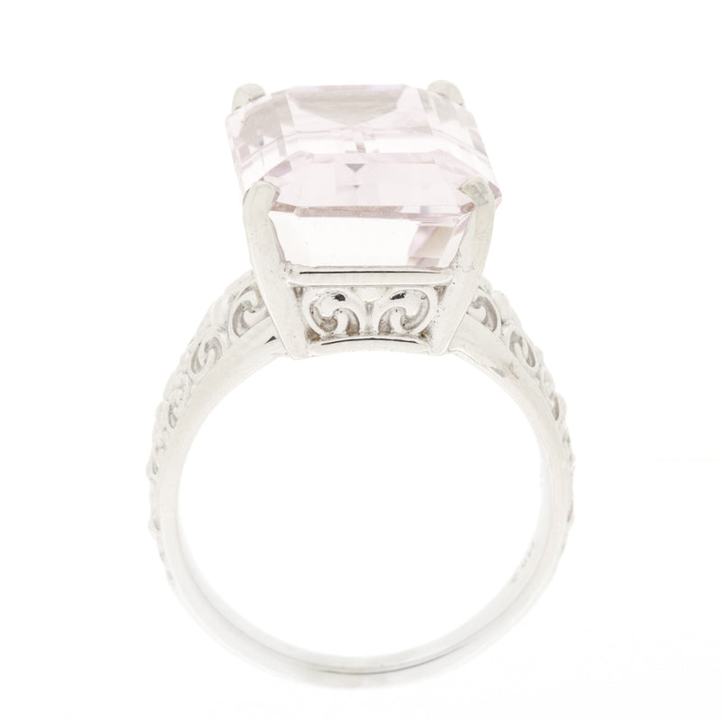 Pink Kunzite Ring 14K White Gold 14.35 CT