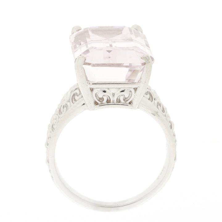 Pink Kunzite Ring 14K White Gold 14.35 CT