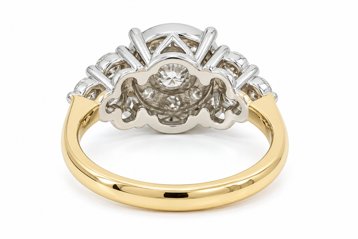 Diamond Cluster Cocktail Ring 14K Two Tone 1.36CTW
