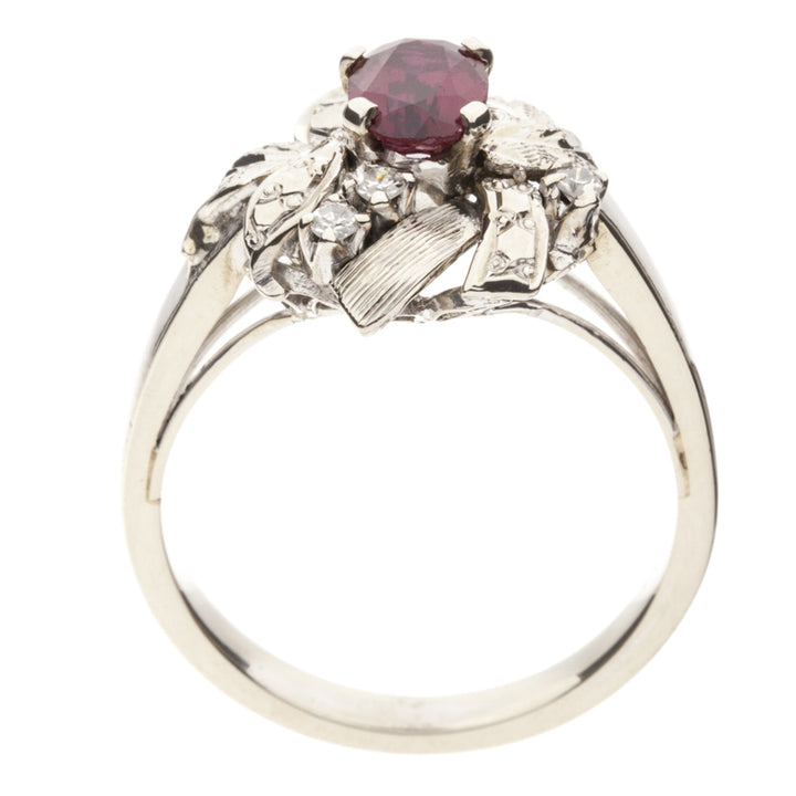 Vintage Ruby Diamond Ring 18K White Gold .75CT