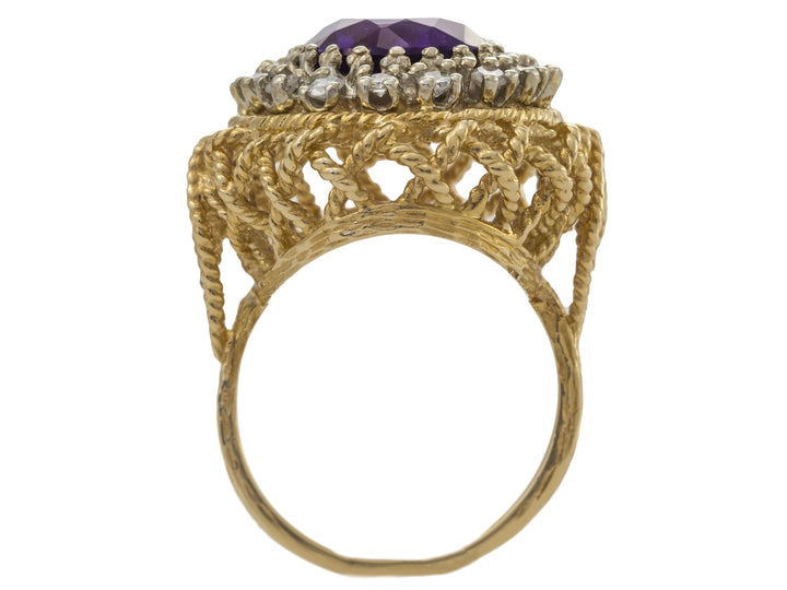 Amethyst Diamond 1970's Ring 14K Yellow Gold 4.40CT