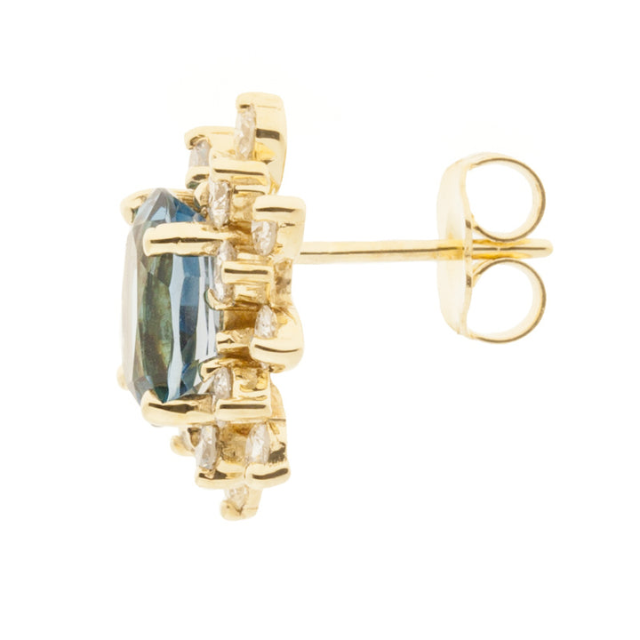 Blue Topaz Diamond Earrings 14K Yellow Gold 3CTW