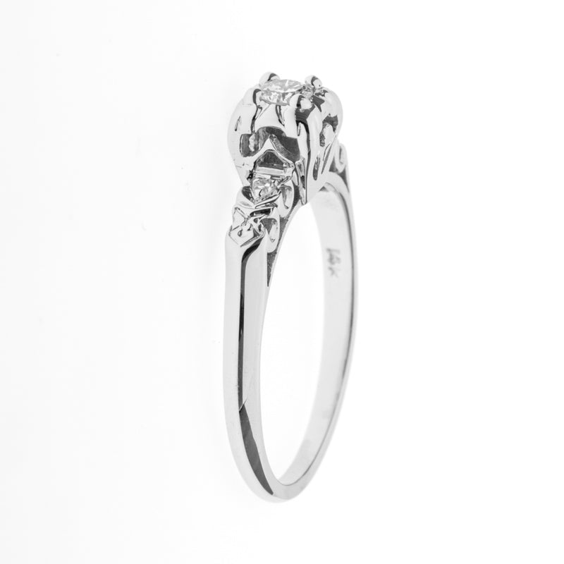 Diamond Ring Vintage 1950's 14K White Gold .12CT
