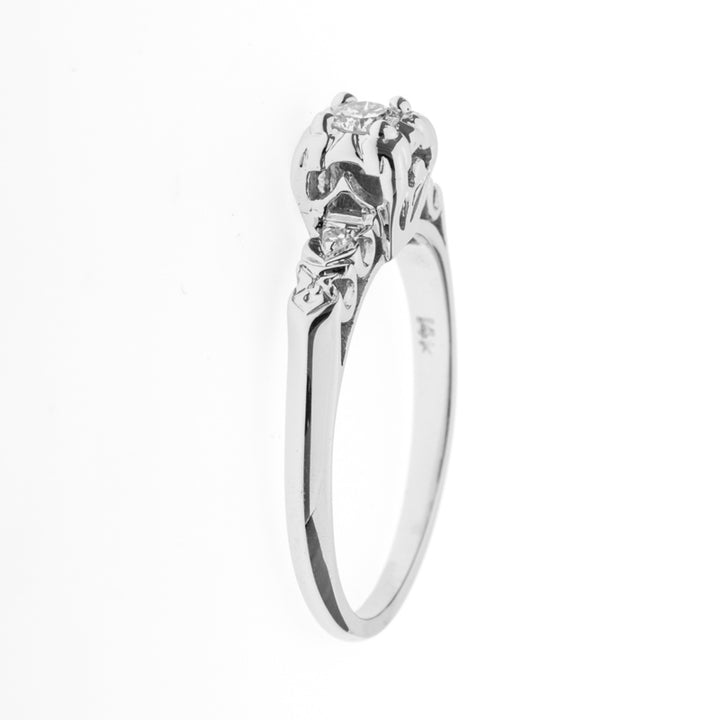 Diamond Ring Vintage 1950's 14K White Gold .12CT