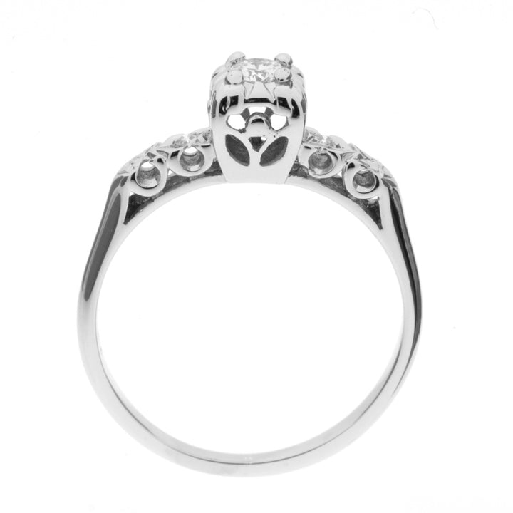 Diamond Ring Vintage 1950's 14K White Gold .12CT