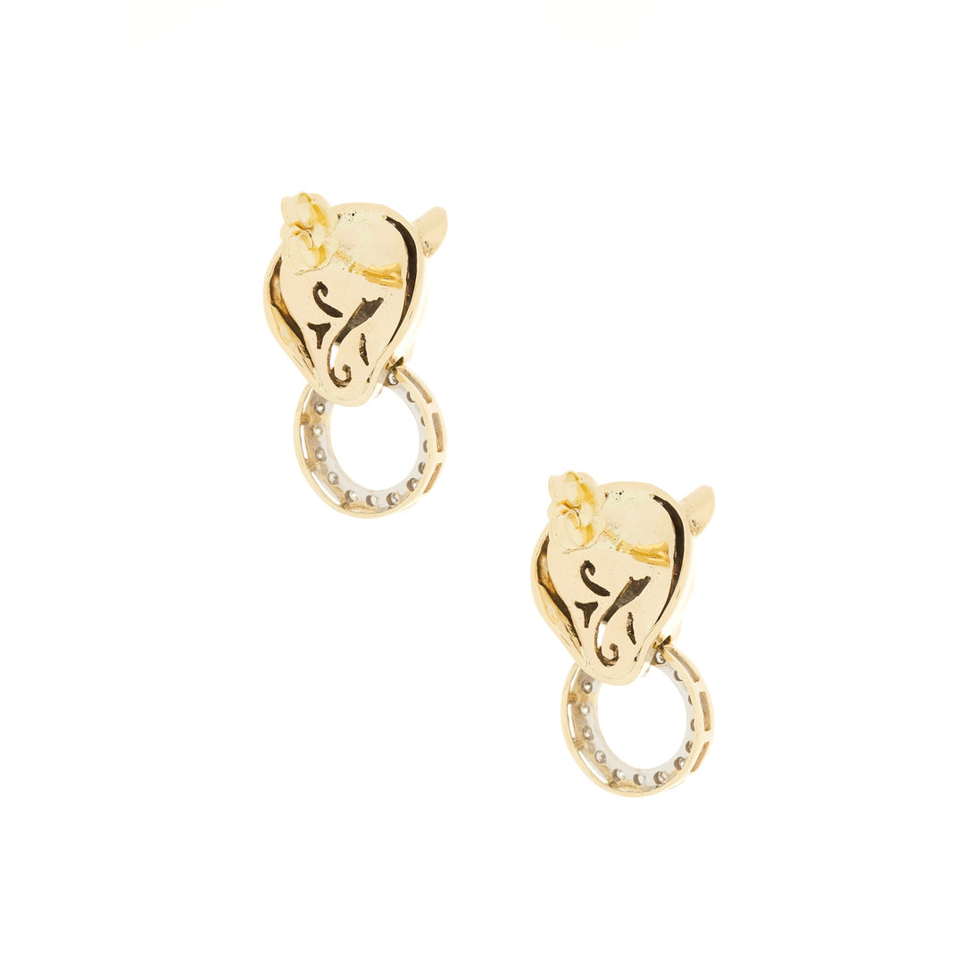 Leopard Diamond Ruby Earrings 14K Yellow Gold