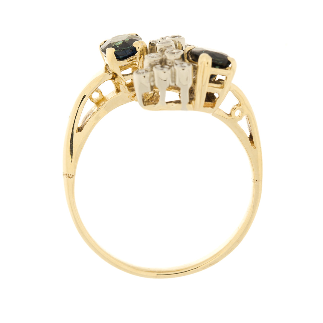 Sapphire Diamond Ring 14K Two Tone