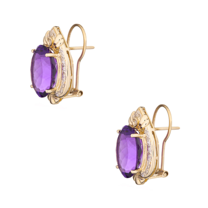 Amethyst Diamond Dangle Earrings 14K Yellow Gold