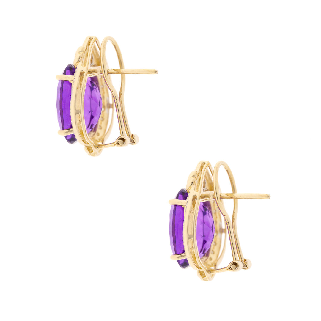 Amethyst Diamond Dangle Earrings 14K Yellow Gold